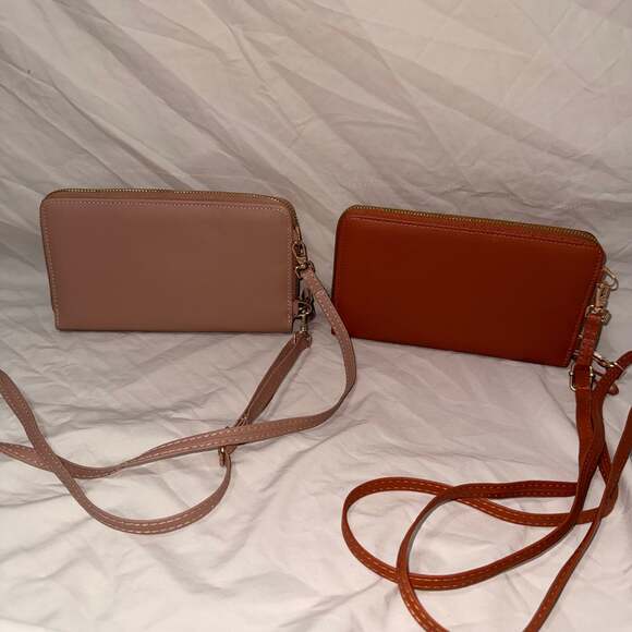Unbranded Handbags - Zip-Around Crossbody Wallet Purses, Mauve & Terracotta Faux Leather
